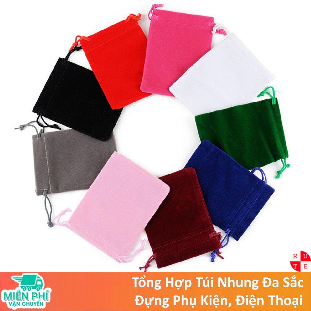 [Mã FASHIONT4WA giảm 10K đơn 50K] Túi Nhung Dây Rút Đa Sắc Dễ Thương Nhiều Size Đựng Ví Điện Thoại Tiền